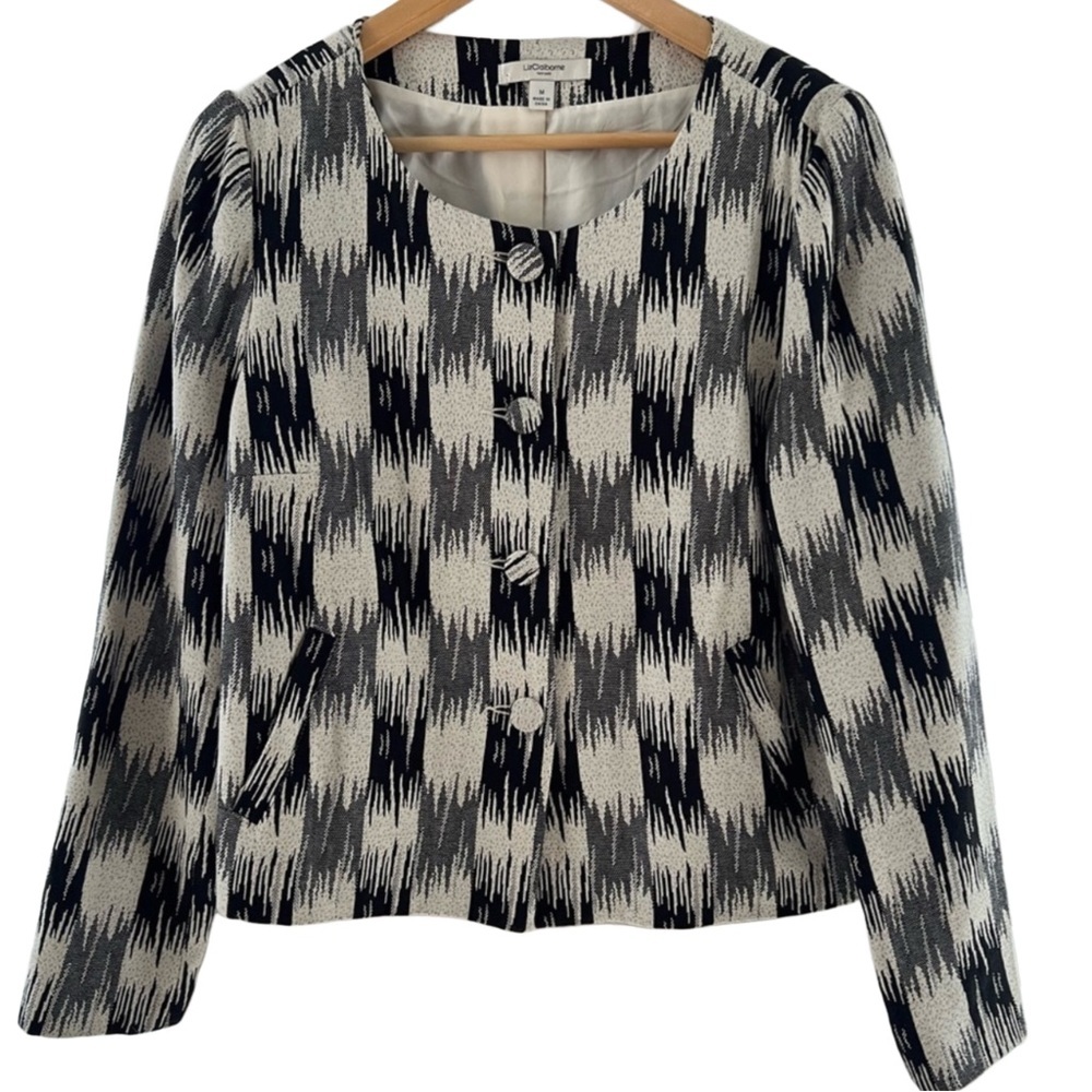 Liz Claiborne Black Cream Tweed Style Jacket  | 10 Medium  Classic Business